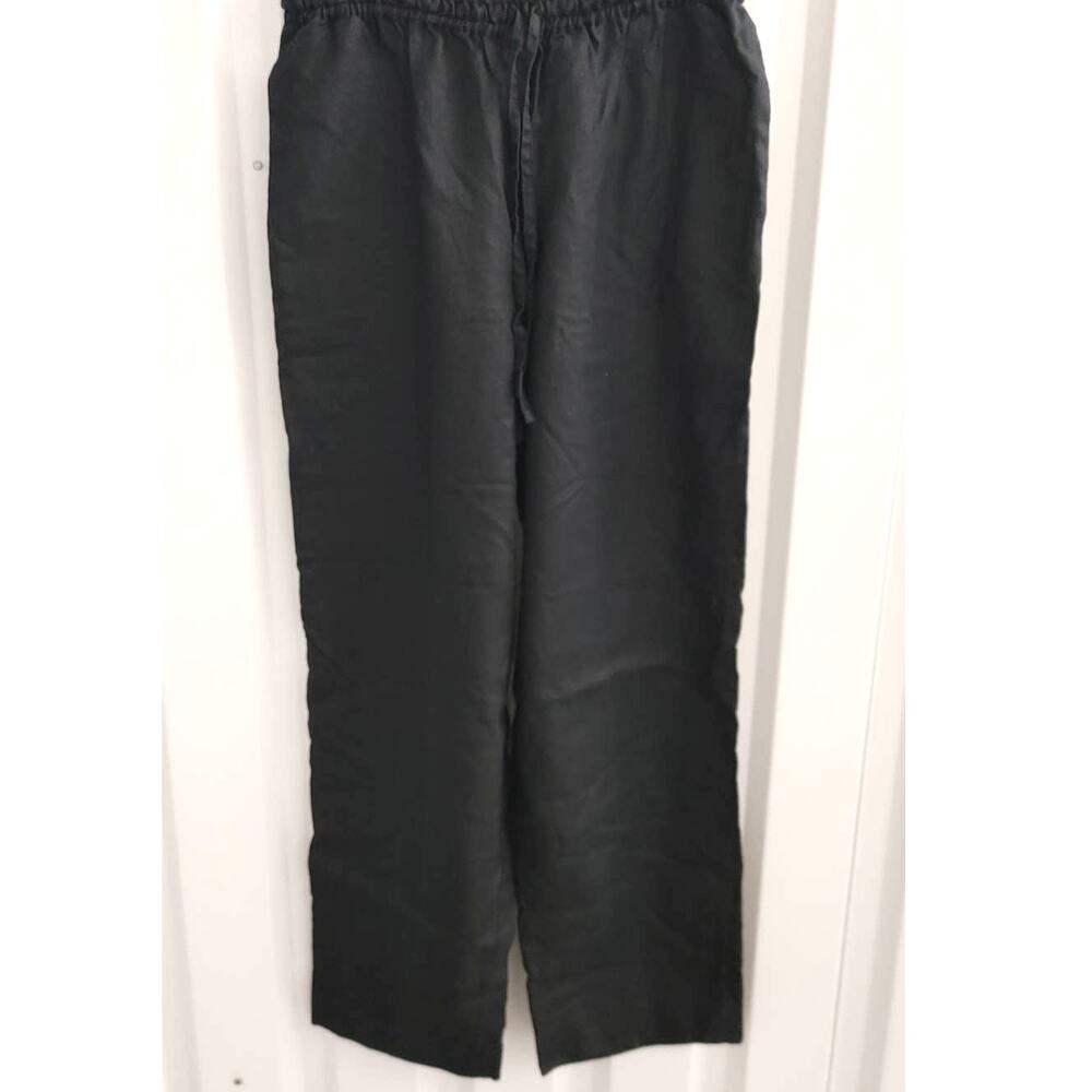 Rafaella Pants Linen Pull On Drawstring Large Black